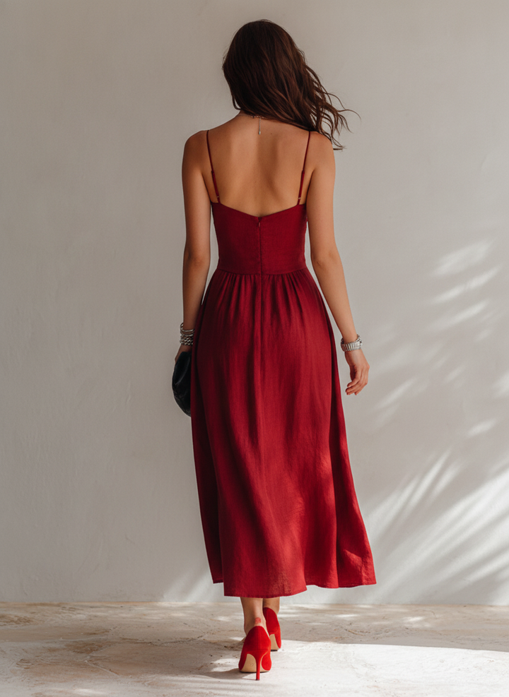 Linen-Blend Midi Dress