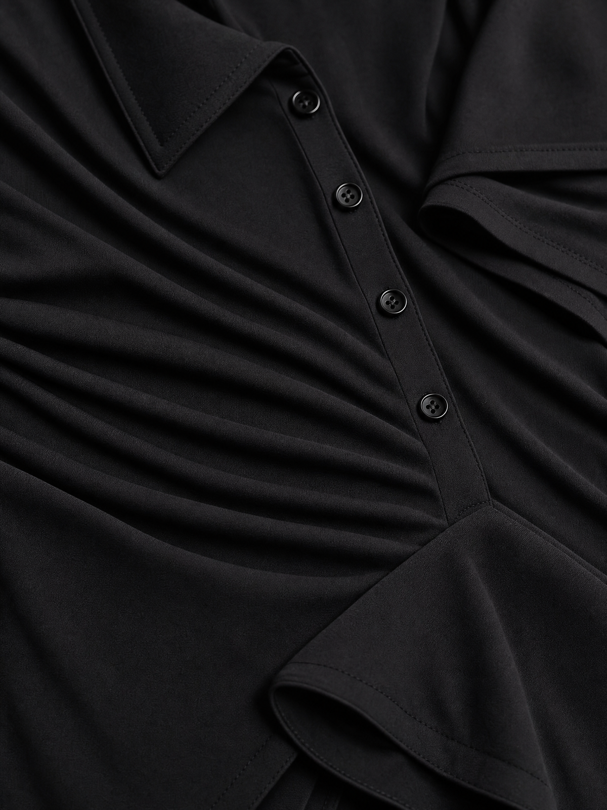 Women's Solid Black Soft Jersey Floor Dress With V Neck Henley Buttons & Figure-Hugging Silhouette, Modern Minimalist Casual Formal Maxi Dress MDZ2617F2LYL