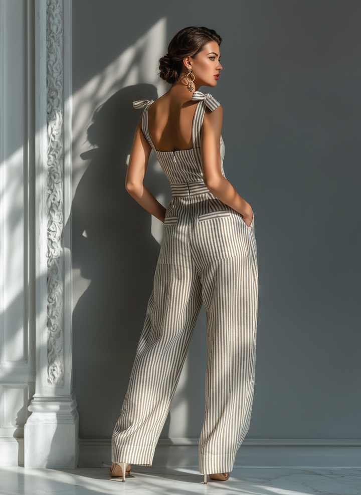 Beige Striped Jumpsuit