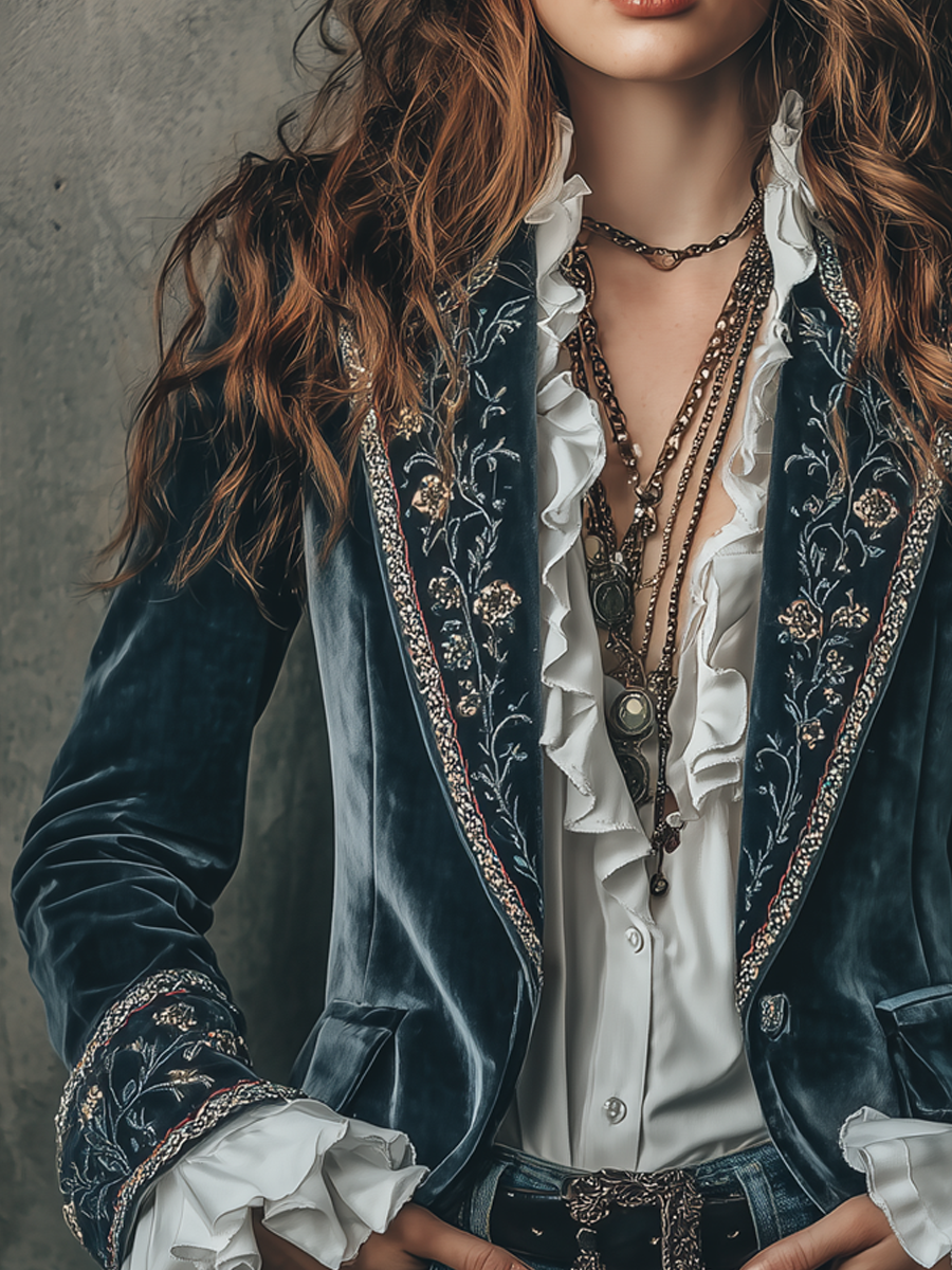 Embroidered Velvet Blazer