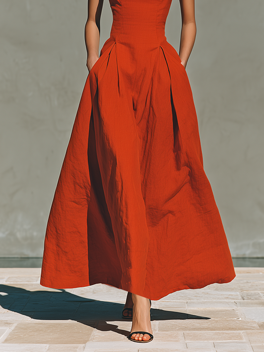 Red Linen Maxi Dress
