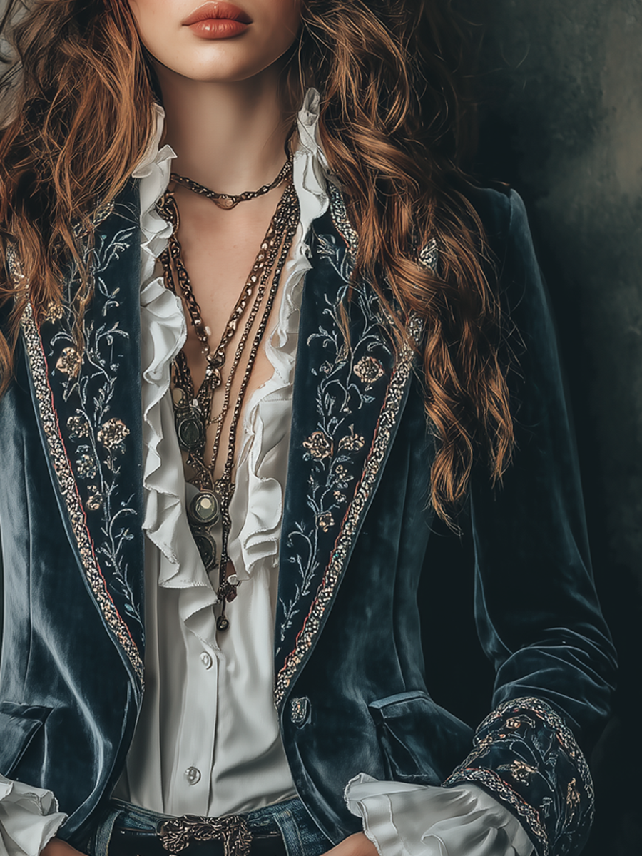 Embroidered Velvet Blazer