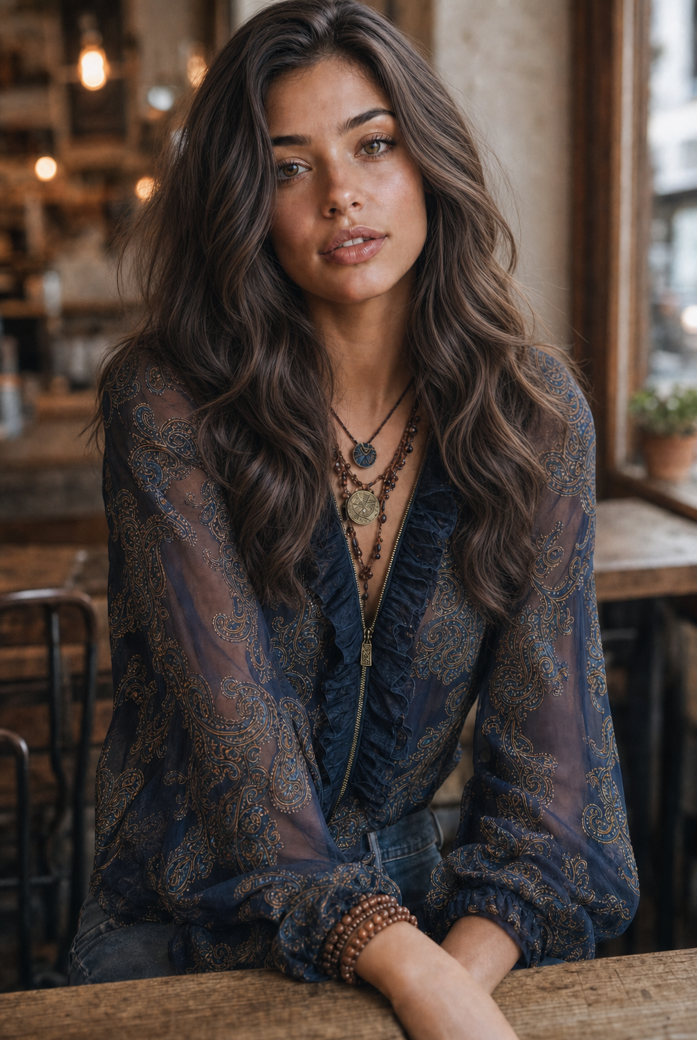 Navy Ruffle Blouse