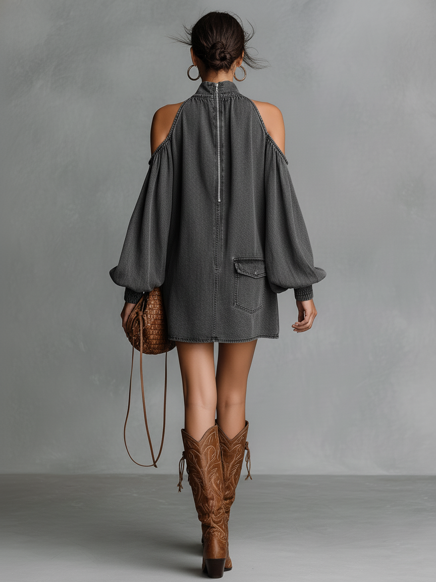 Off-Shoulder Denim Dress