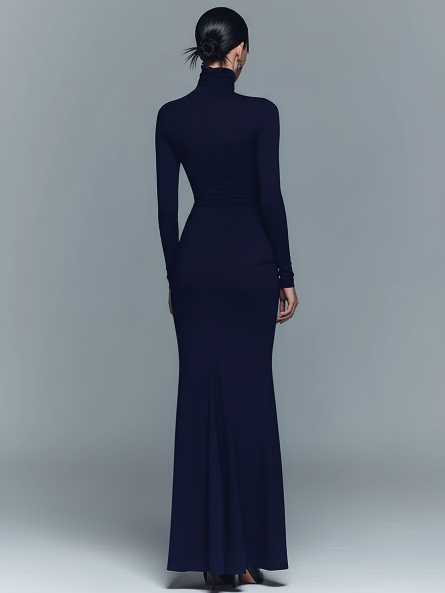 Navy Turtleneck Maxi Dress