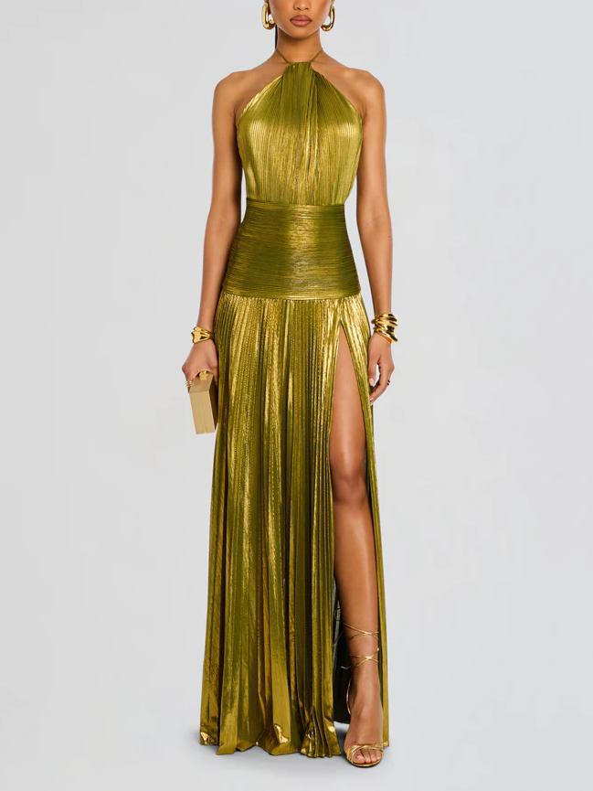 Metallic Plissé Gown
