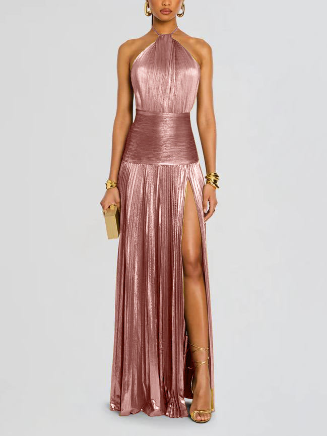Metallic Plissé Gown