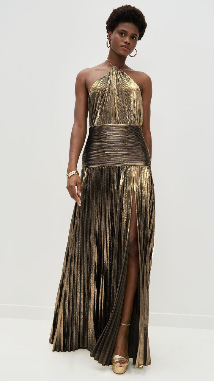 Metallic Plissé Gown