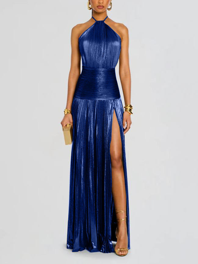 Metallic Plissé Gown