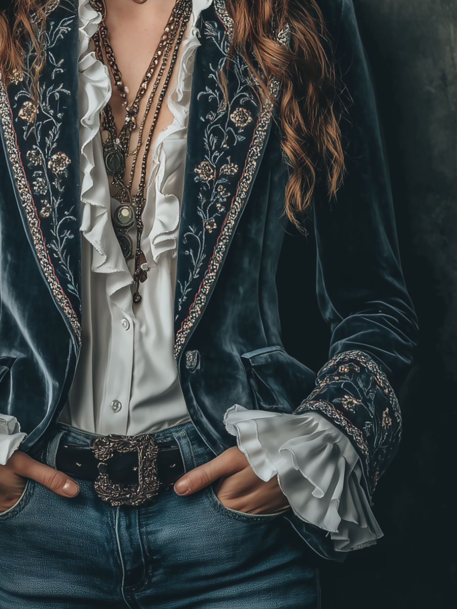 Embroidered Velvet Blazer