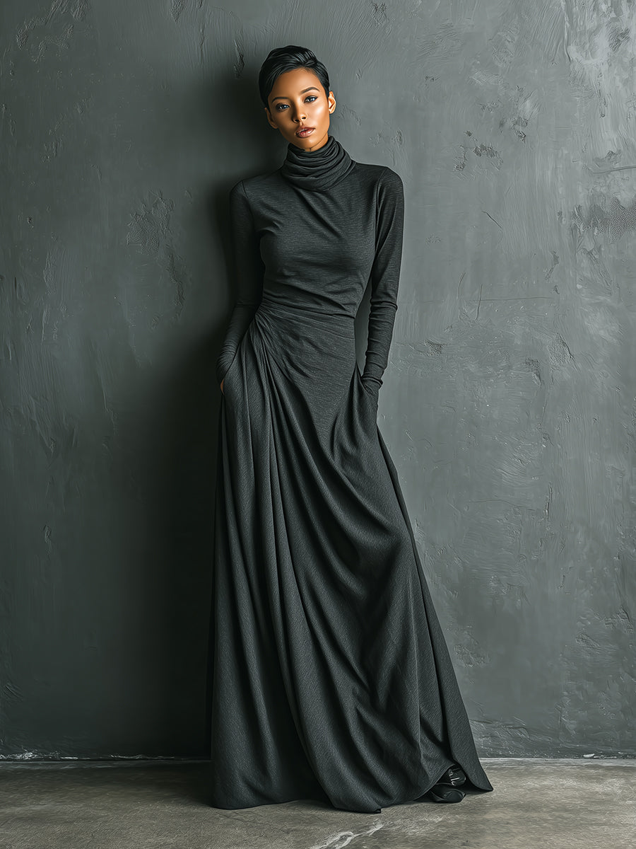 Charcoal Turtleneck Maxi Dress