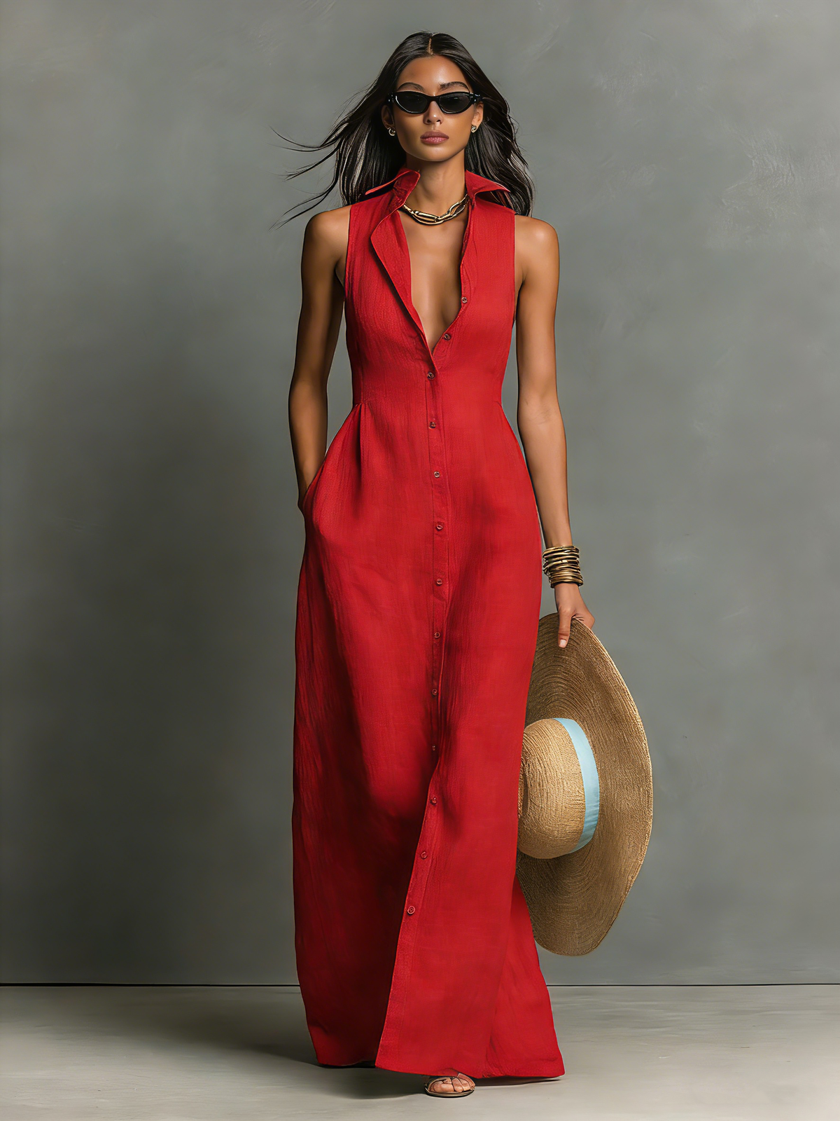 Linen-Blend Maxi Dress