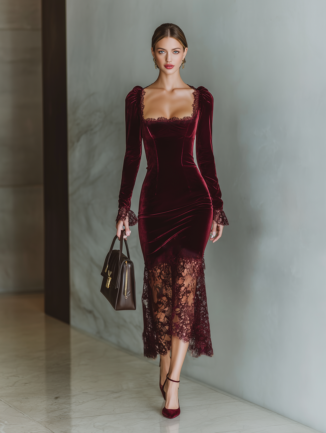 Burgundy Velvet Maxi Dress