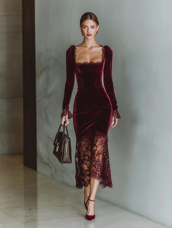 Burgundy Velvet Maxi Dress
