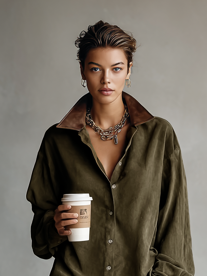 Lapel Suede Mini Dress