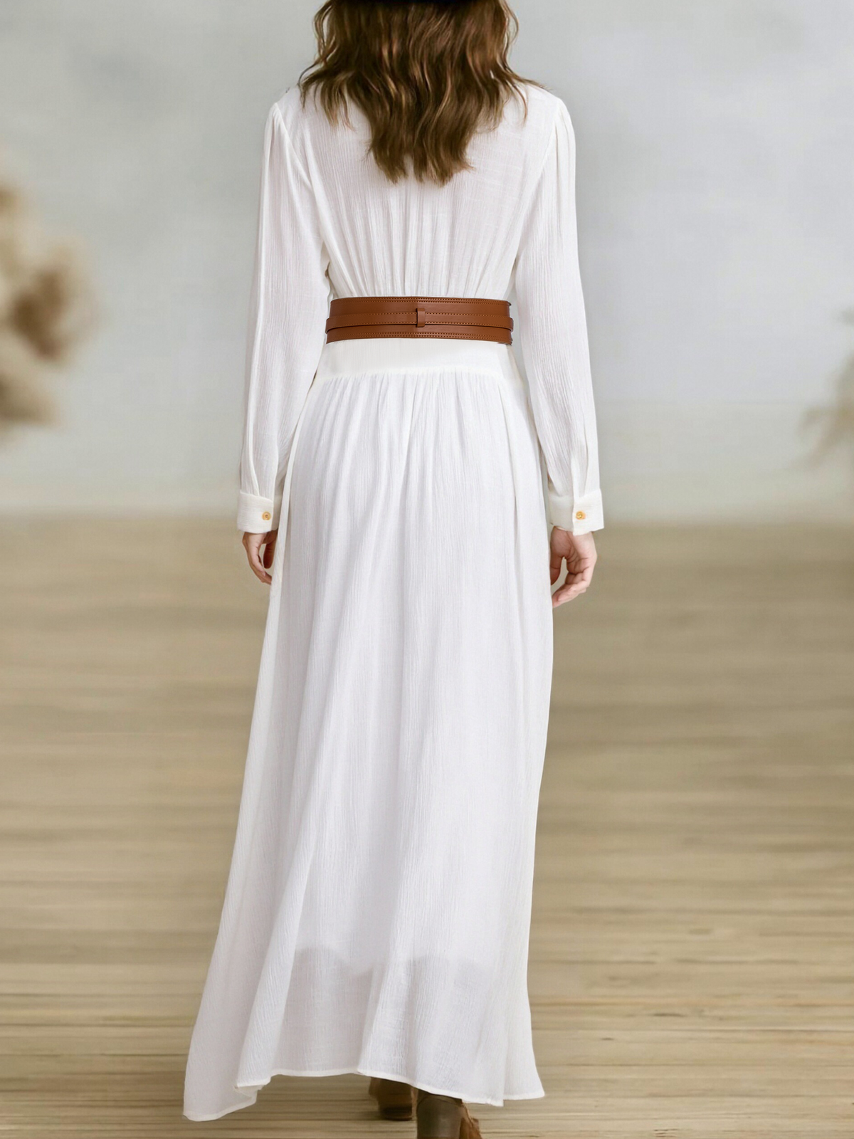Linen Pleated Maxi Dress