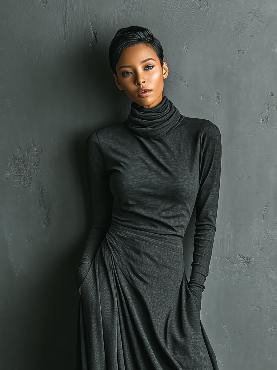 Charcoal Turtleneck Maxi Dress
