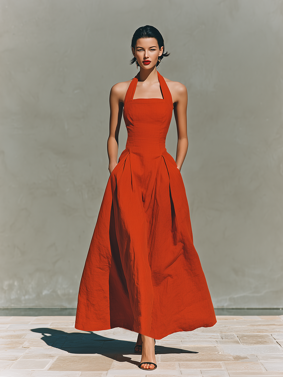 Red Linen Maxi Dress