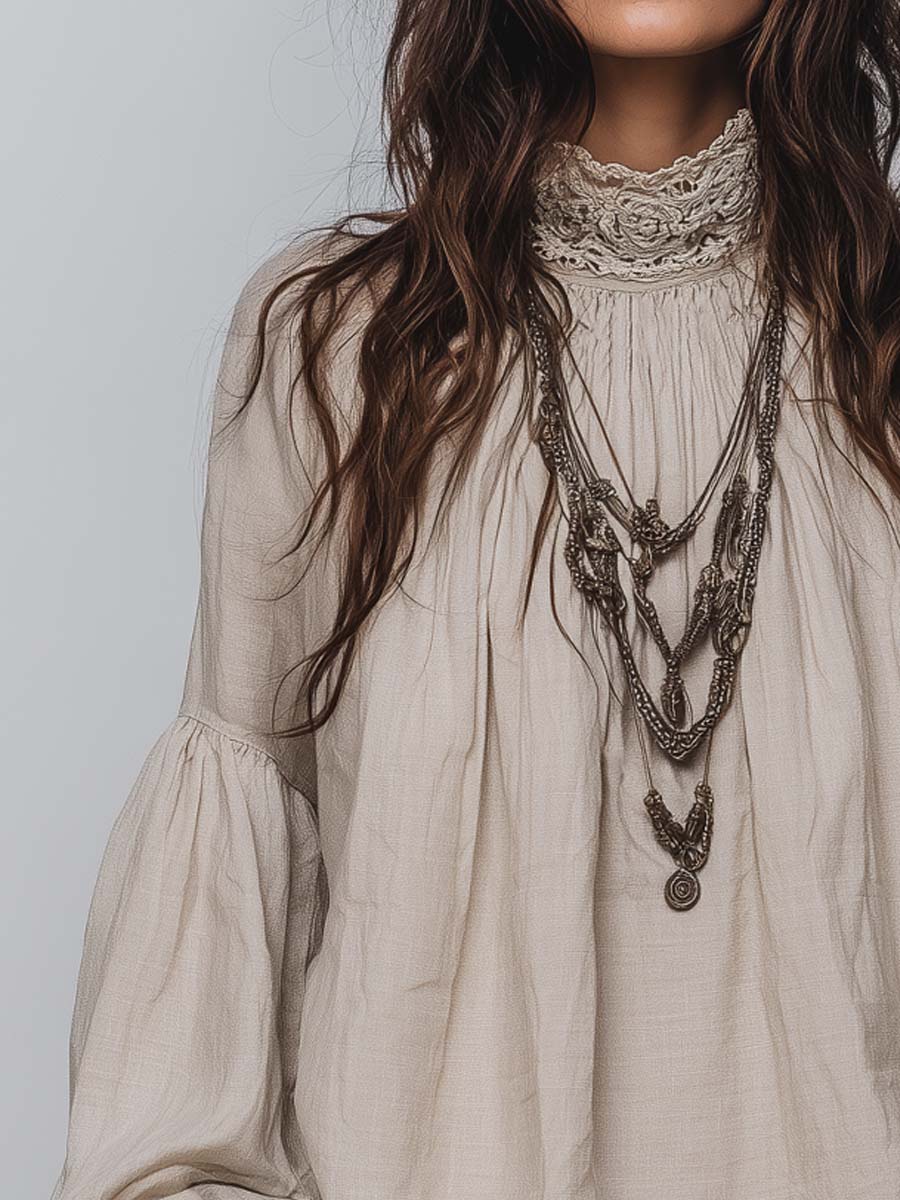 Lace Pleated Blouse