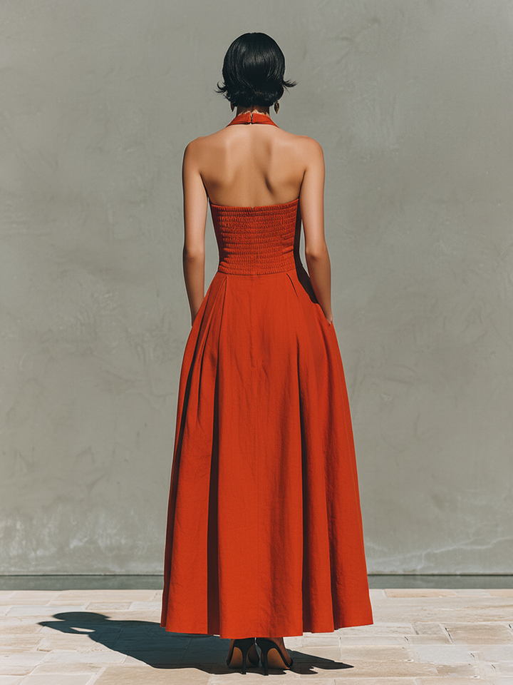 Red Linen Maxi Dress