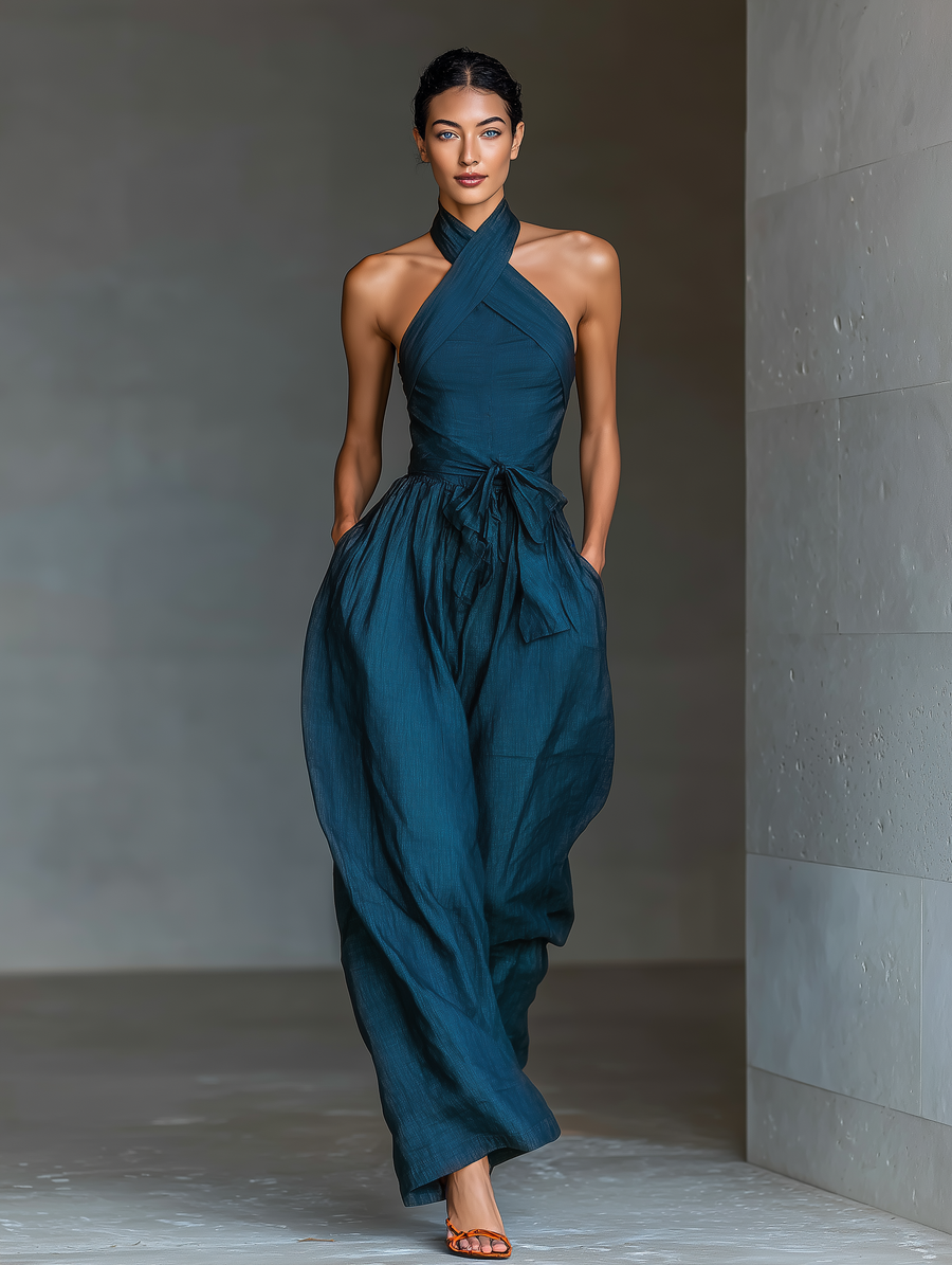 Navy Linen Jumpsuit