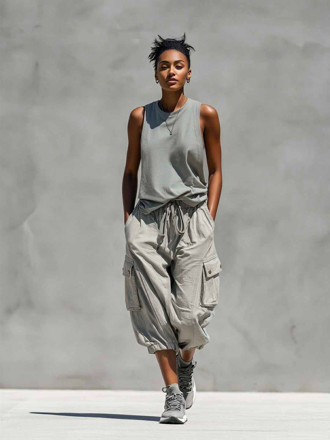 Grey Tank & Cargo Shorts