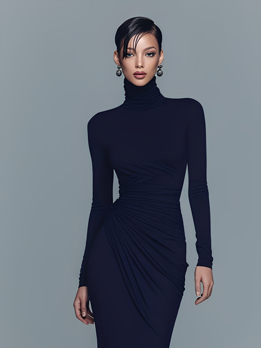 Navy Turtleneck Maxi Dress