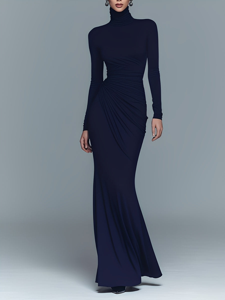 Navy Turtleneck Maxi Dress
