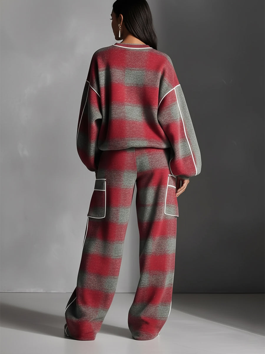 Plaid Piping Pantsuit Set