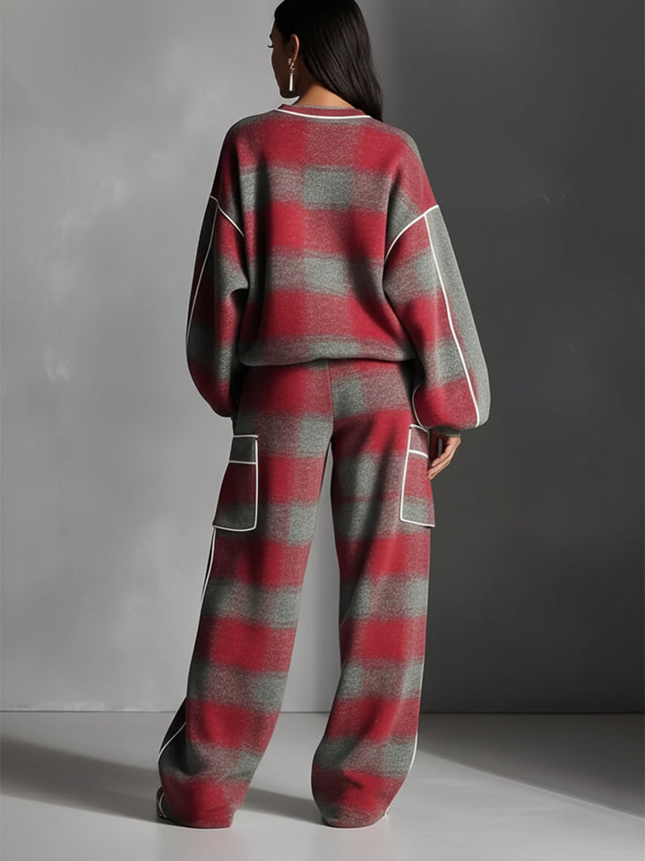Plaid Piping Pantsuit Set