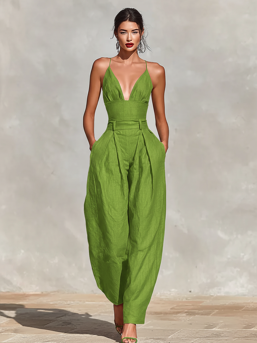 Red Linen Jumpsuit