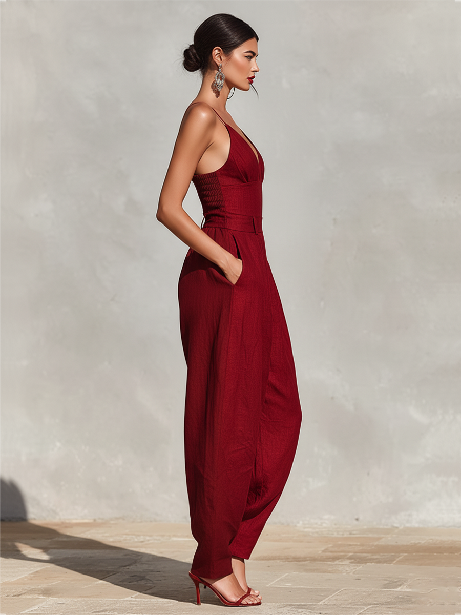 Red Linen Jumpsuit