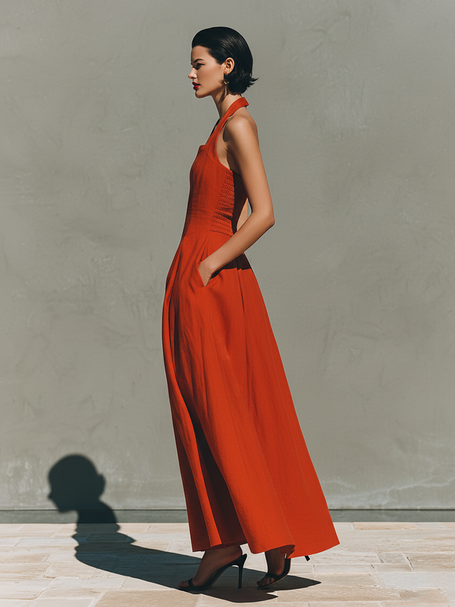 Red Linen Maxi Dress